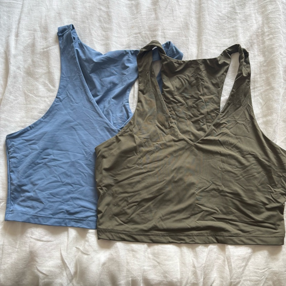 Blue and Olive Green Racerback Tank Tops